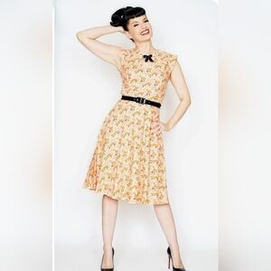 Bernie Dexter Orange and Black Fox Print Retro Midi Dress